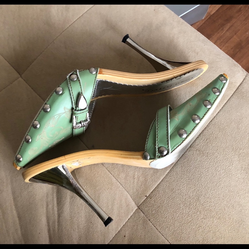 Very unique turquoise embossed leather slip-ons